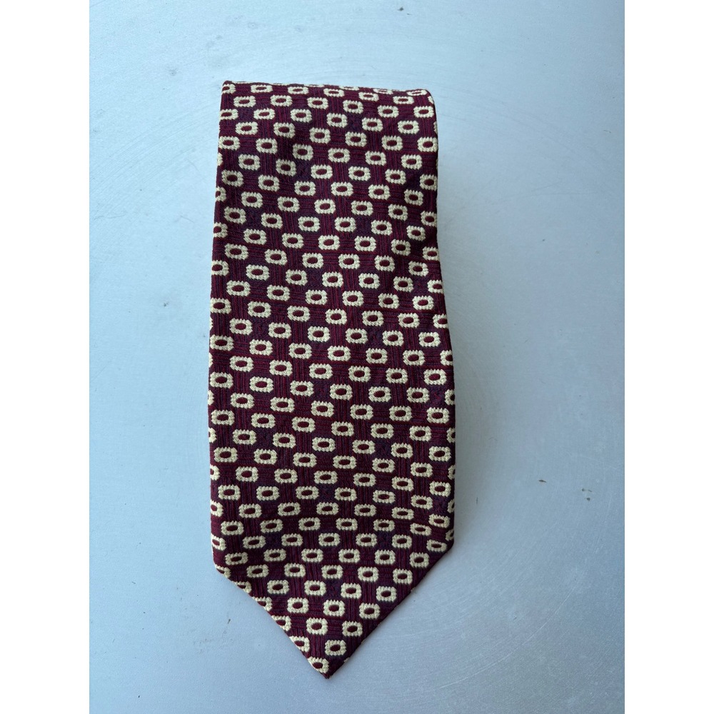 Meeting Street Burgundy Cream Geometric Medallion 100% Silk Tie Made in USA